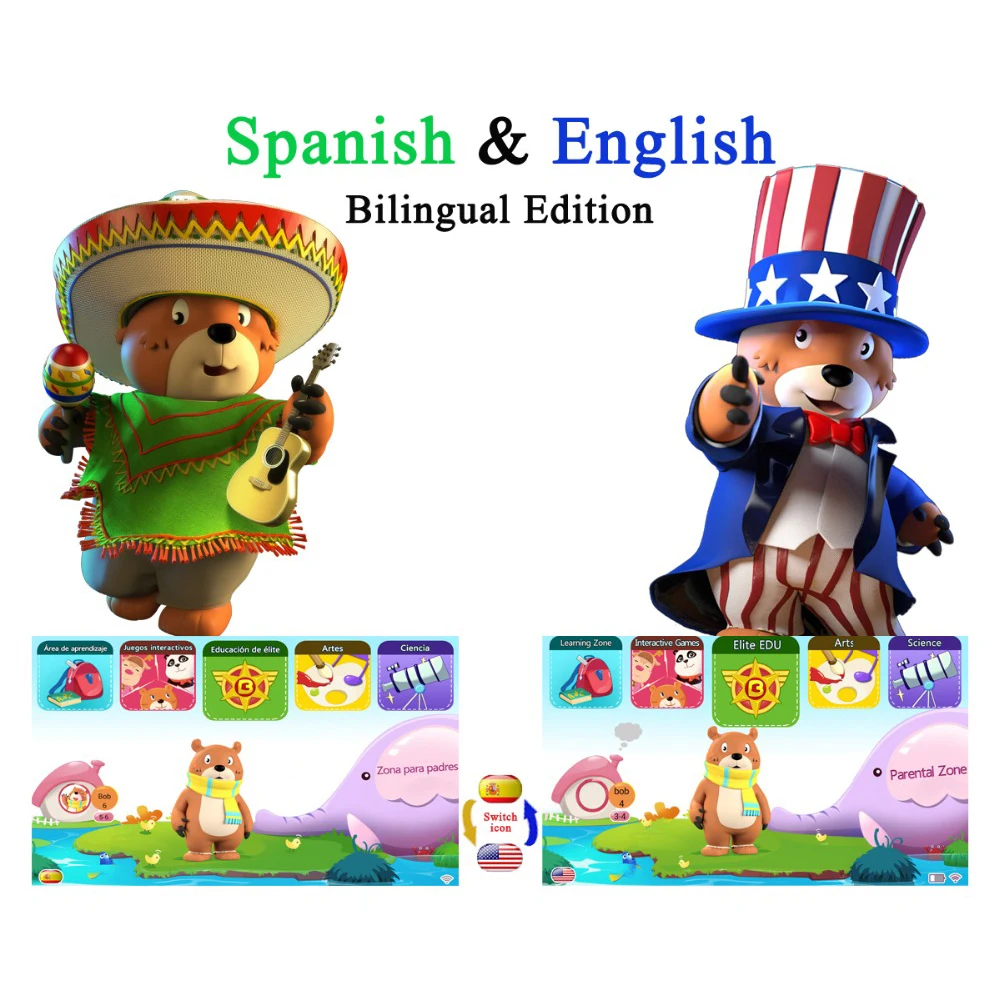 Newest B.B.PAW Kids Tablet 7 inch in Spanish and English with 120+ Learning and Training Apps for Children 2-6 Years Old