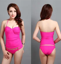 New 2016 Summer Plain Tankini Set Swimwear Women Swimsuit Push Up Braces Sleeveless Beach Bikinis Set
