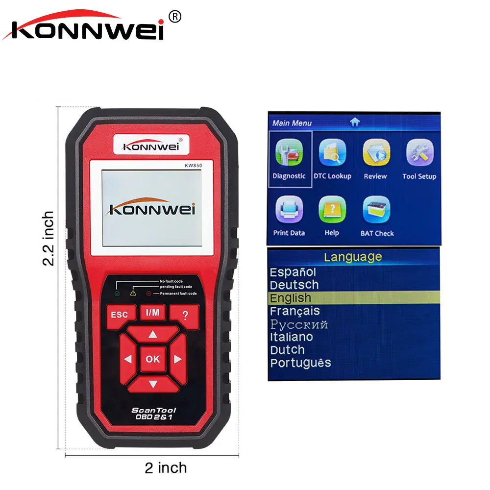 KONNWEI KW850 OBDII считыватель кодов автомобиля диагностический инструмент полный OBD 2