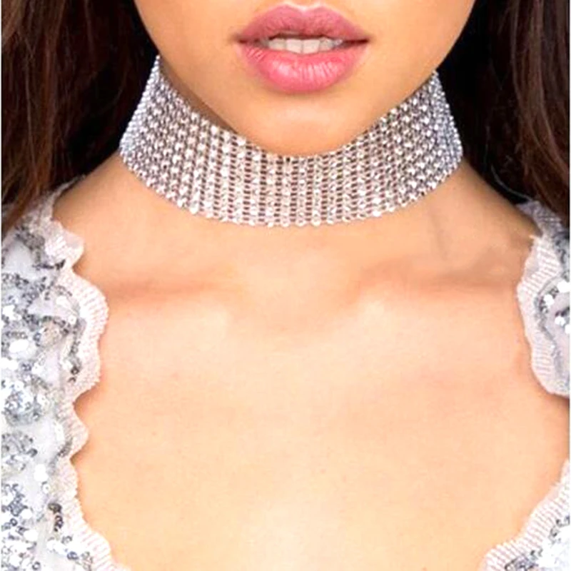 OMGALA Trendy Wedding Party Prom Collar Choker Necklace 3/7 Row Stretch