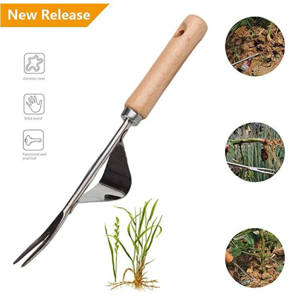 Wood Handle Stainless Steel Garden Weeder Hand Weeding Removal Cutter Dandelion Puller Tools Multifunction Weeder Transplant #5 Wood Handle Stainless Steel Garden Weeder Hand Weeding Removal Cutter Dandelion Puller Tools Multifunction Weeder Transplant #5