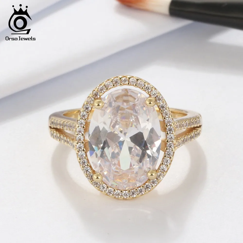 ORSA JEWELS роскошное женское свадебное и обручальное кольцо 6ct большая овальная резка AAA ослепительное CZ серебряное кольцо золотого цвета ROR98