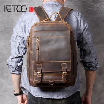 

AETOO Vintage mad horse leather large-capacity backpack, head leather shoulder bag, leather computer bag