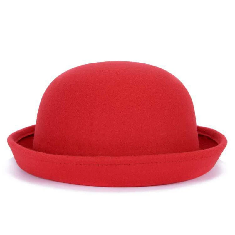 Fashion Winter Women Classic Vintage Jazz Warm Ladies Fedoras Bucket Casual Cotton Solid Sweet Outdoor Caps Top Small Hats - Цвет: Red