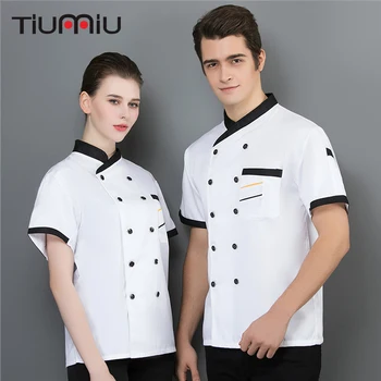 

Men Women Short Sleeves Patchwork Chef Jacket Food Service Cuisine Cook Workwear Shirt Kitchen New Work Uniforms Wholesale
