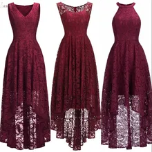 3 вида стилей сексуальное бордовое кружевное короткое вечернее платье с v-образным вырезом вечернее платье без рукавов robe de soiree