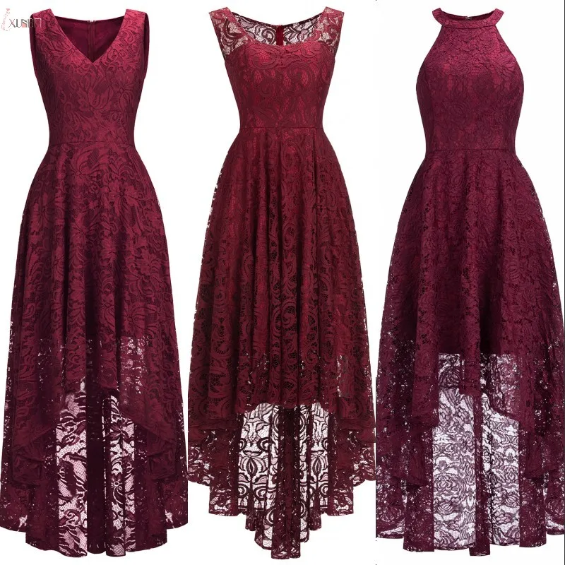 

3 Styles 2019 Sexy Burgundy Lace Short Evening Dress V Neck Sleeveless Evening Gown robe de soiree