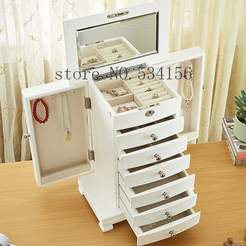 Fashional White Key Locked Wooden Ring Jewelry Box Organizador De la
