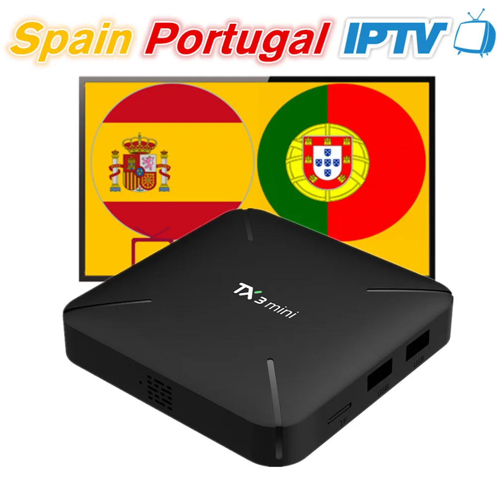 

TX3mini Android 7.1 Smart TV Box with 12 Months Spain Portugal IPTV Subscription 200 Spanish 140 Portugal Eleven Sport 100 Adult