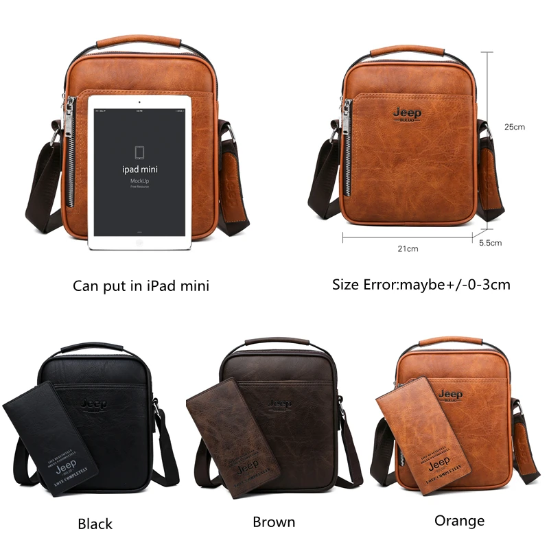 JEEP BULUO Brand High Quality Split Leather Large Capacity Man Bag Men Messenger Bags Crossbody Shoulder Tote Bags For Male New