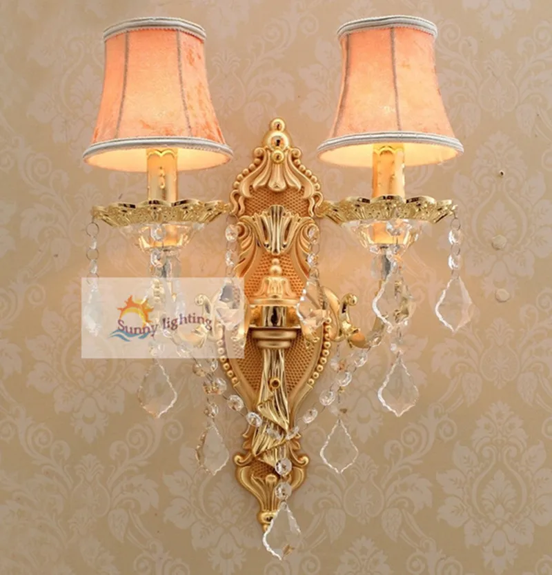 Art deco 2 arm gold wall lamp for bedside bathroom led indoor crystal