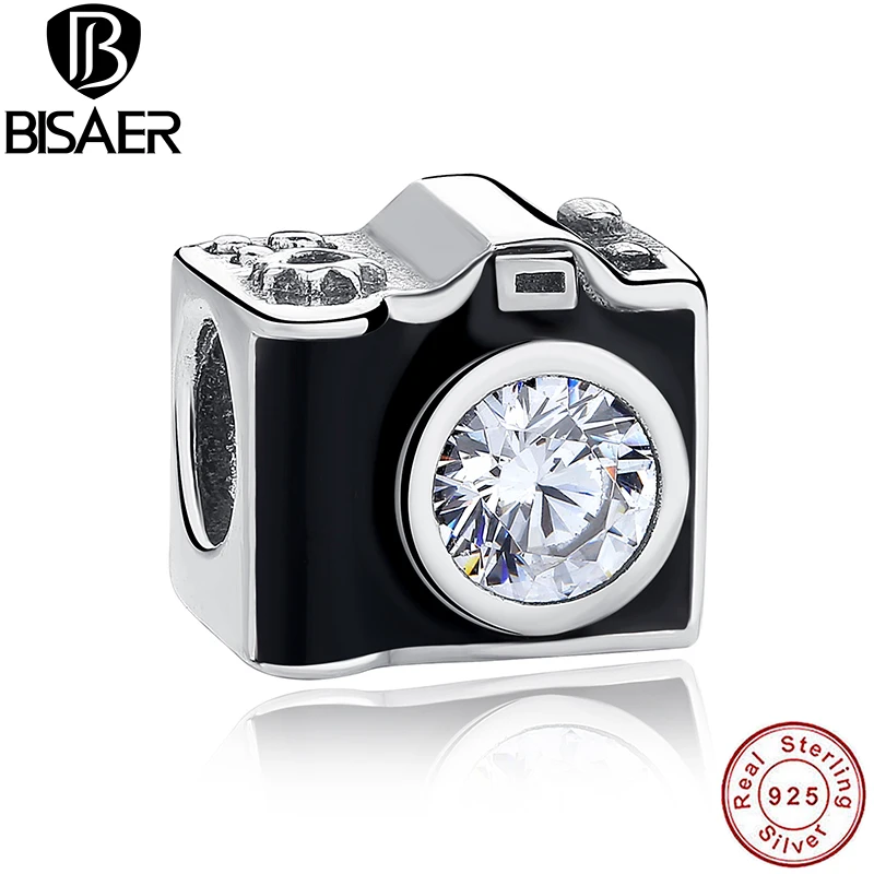

Original 925 Sterling Silver Sentimental Snapshots Camera Charm Fit Pan Bracelet for Woman Black Enamel DIY Jewelry HJS182