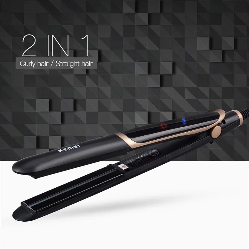 

LED Display 2 In 1 Ceramic Hair Straightener Comb Hair Curler Infrared Straightening Corrugated Iron Crimper Chapinha Flat Iron