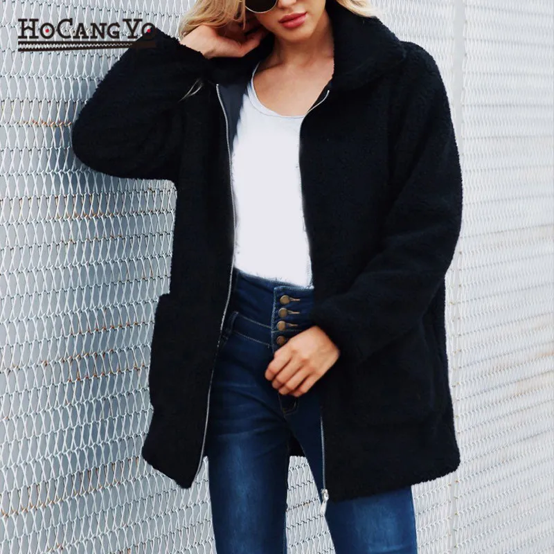 

HCYO Women Long Wool Coat Hooded Faux Fur Coats Women Warm Soft Zipper Fur Jackets Female Plush Cotton Outerwear Coats Plus Size