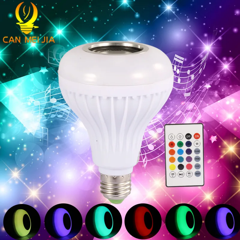 

Smart RGB LED Bulb E27 110V 220V Dimmable Bluetooth Speaker Lamp Light Music Playing 16 Colors Bulbs With 24 Keys Remote Control