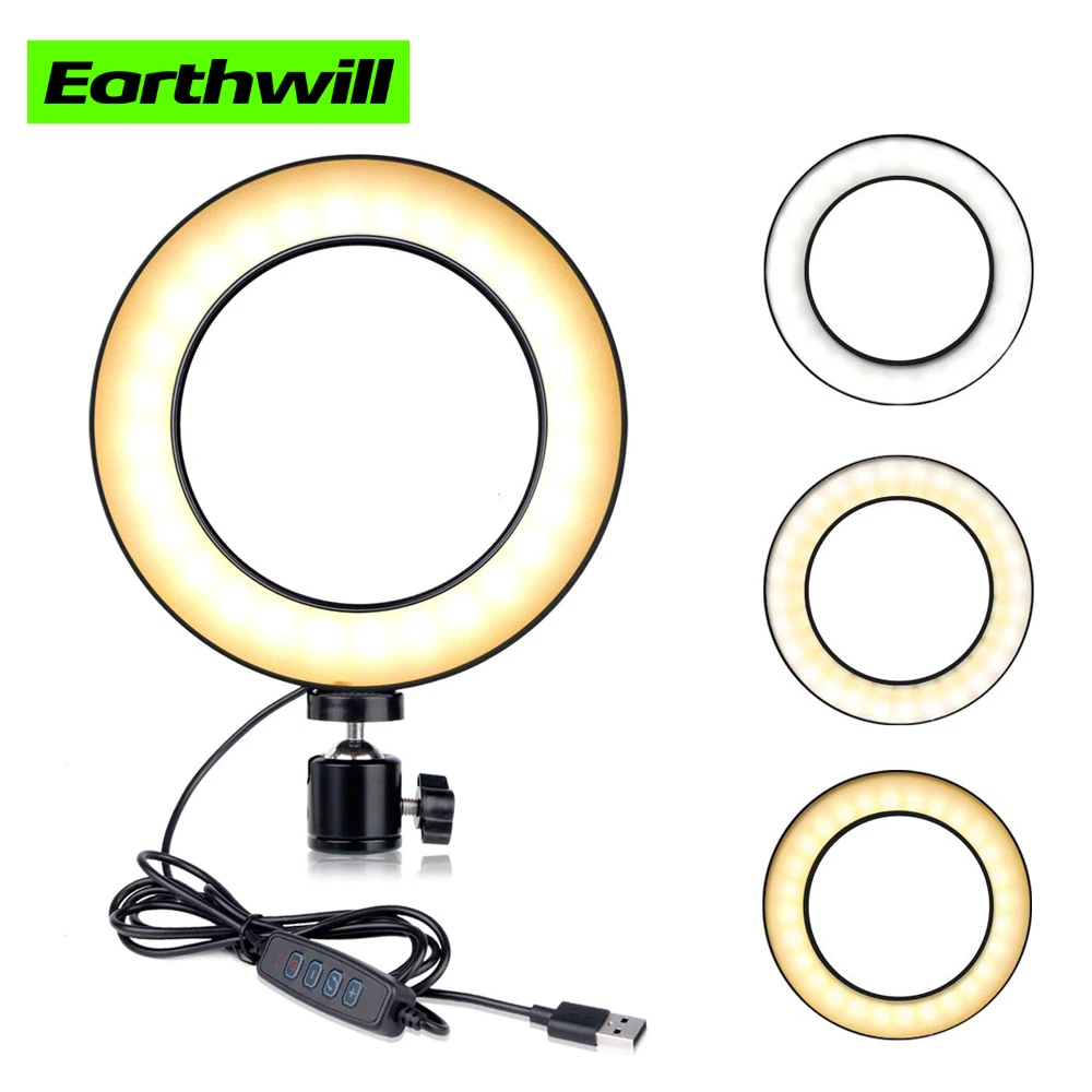 

5.7" Ring Light with Screw Holder for Tripod LED Dimmable Mini for YouTube Videos, Selfie Makeup Lamp with 3 Colors Mode & 10