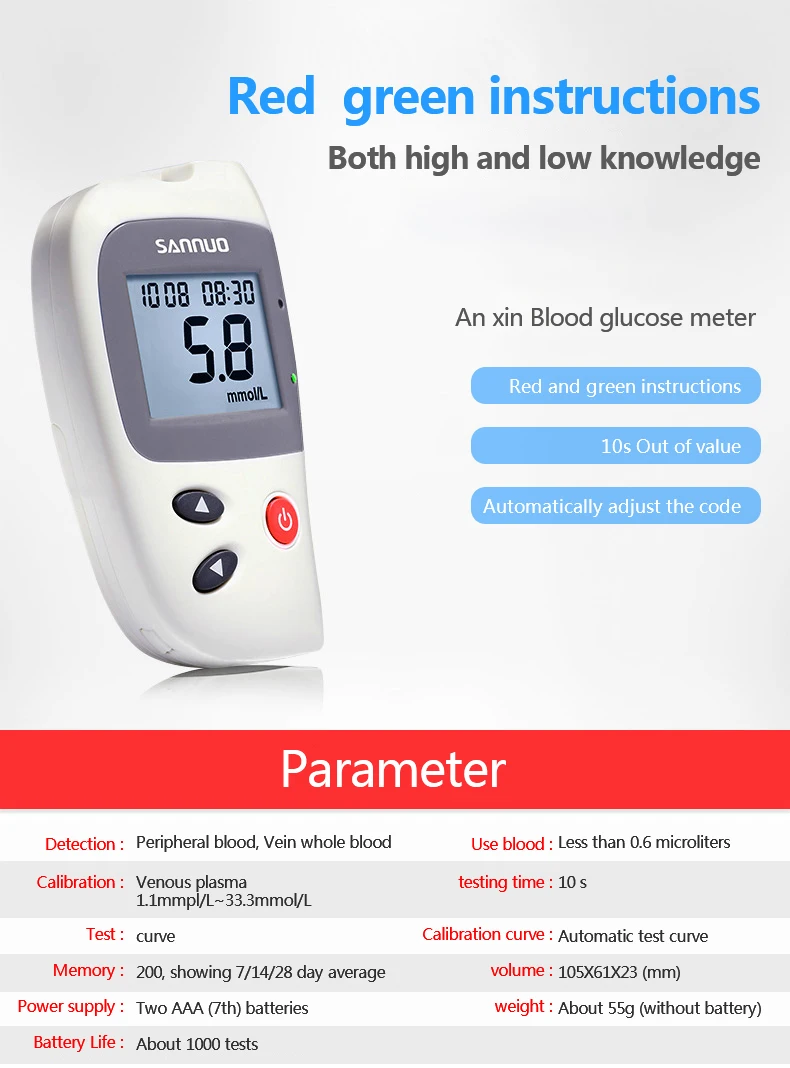 Sannuo GA-1 медицинский глюкометр и тест-полоски и иглы ланцеты глюкометр для определения уровня сахара в крови для диабета пожилых людей