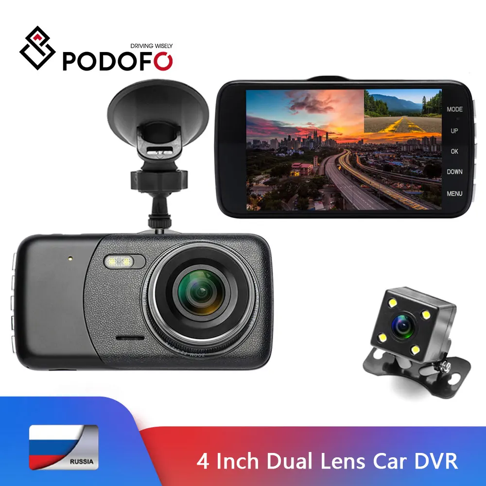 

Podofo 4inch Dual Lens Car DVR dash cam Camcorder Dashcam Full HD Video Registrars With Backup Rearview Camera G-Sensor WDR DVRs