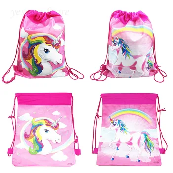 価格 2 個ユニコーン漫画キッズ少年 Mochila ギフトバッグ生地不織布バックパックスクールバッグ旅行バッグパーティー用品巾着バッグ
