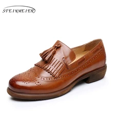 Натуральной Овчины Кожаные броги yinzo женская обувь на плоской подошве в винтажном стиле ручной работы женские туфли-оксфорды зимние черные и коричневые