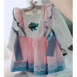Новое осеннее платье для маленьких девочек вышитые рукав с разрезом сладкий Платья принцессы для маленьких девочек бутик костюм для детей