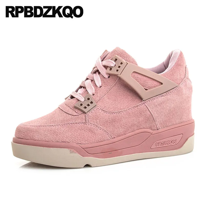 

wedge elevator pink creepers platform shoes sneakers china muffin trainers thick sole lace up harajuku height increasing women