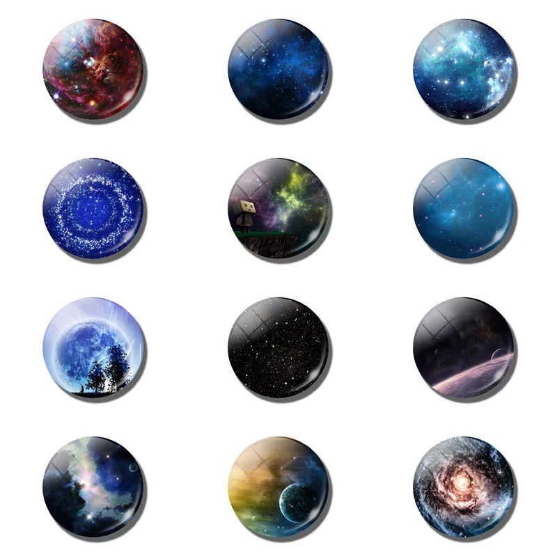 12PCS Romantic mysterious planet nebula Snap Buttons 16mm Glass Cabochon Metal Buckle DIY Handmade Charm Photo Snaps Wholesale