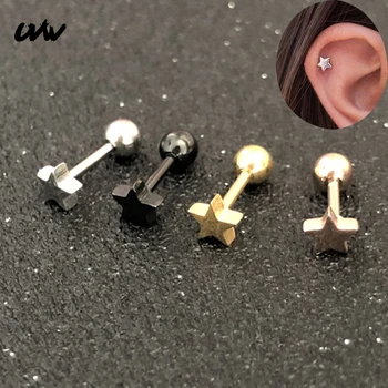 

UVW143 2pc Tiny 316L Steel Heart Pentagram Stud Earrings for Women Pendientes Earrings Tragus Helix Body Piercing Jewelry Gift