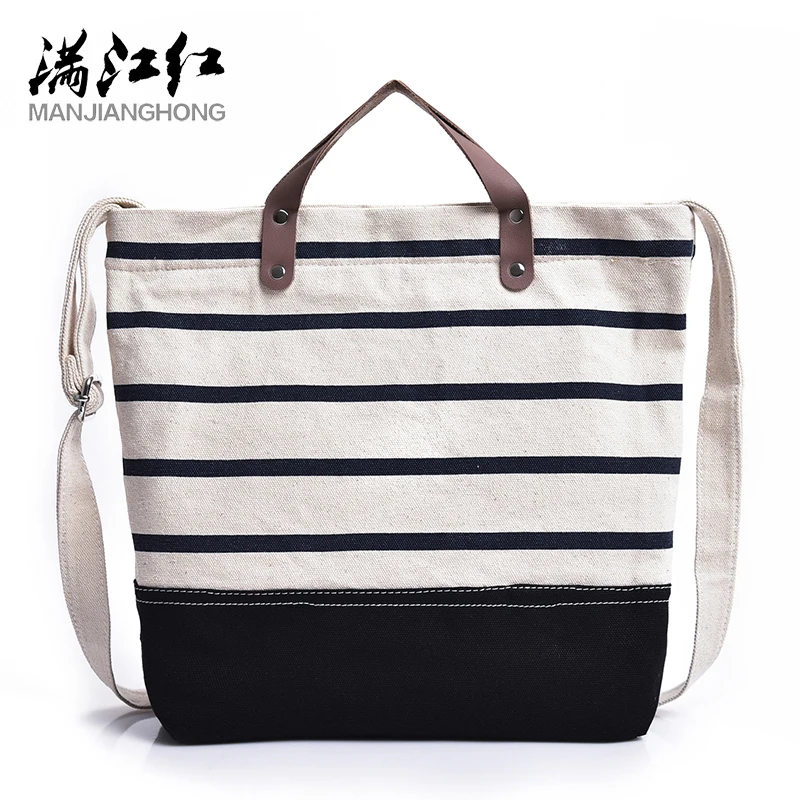 

2018 Panelled Striped Women Shoulder Bag Big Casual Shopping Bag Female Fashion Canvas Handbag Capacity Lady Shoulder Bag