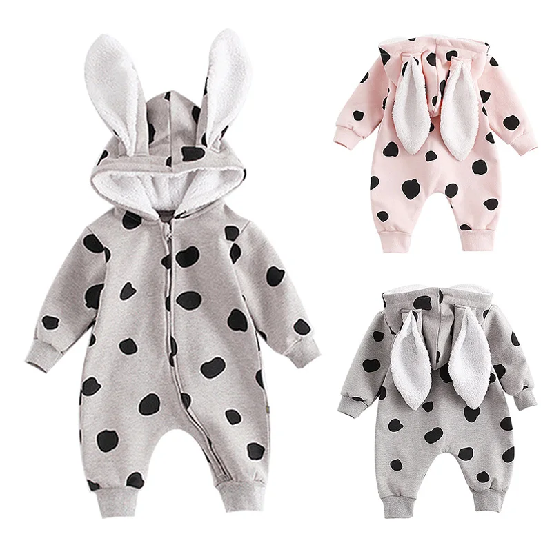 

Autumn Baby Boy Girl Clothes Casual Dot Ear Design Hoodie Romper Infant Long Sleeve Jumpsuit Costumes
