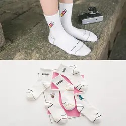Модные женские носки Rocket/Milk/Banana/Dinosaur/Pencil узор мультфильм Harajuku бейсбольные носки Meias новинка милые хлопковые носки