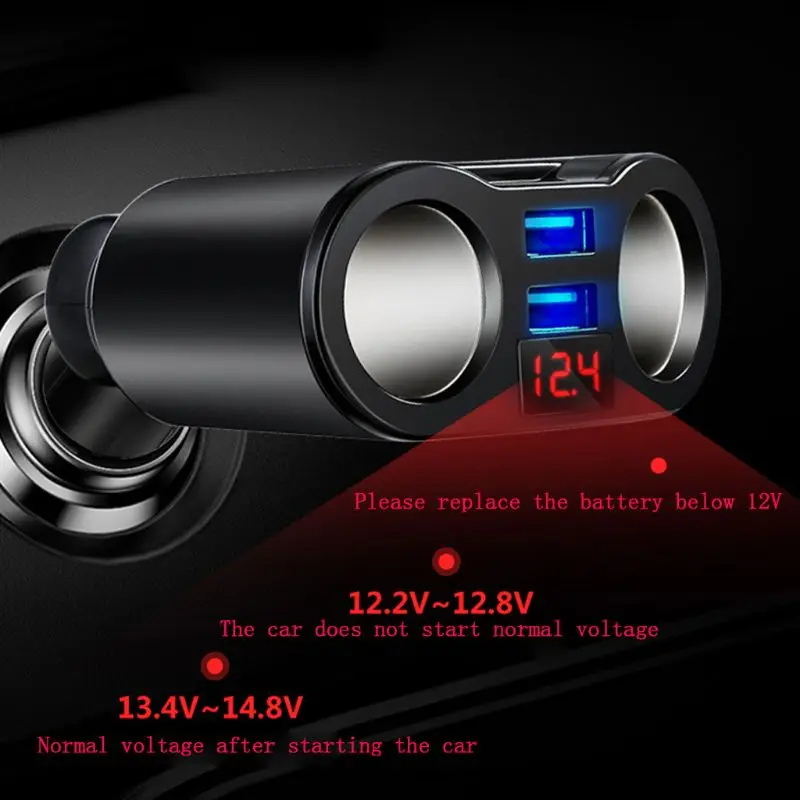 3 in 1 12V Car Cigarette Lighter Socket Splitter Plug Dual USB Charger Voltage Current Monitor For Smartphone Tablet