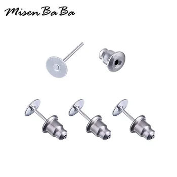 

100PCS/lots 8 Size 5 8 12mm High Quality Stainless Steel Blank Earring Stud Cabochon Base (with Ear plug) Base Fit Diy Earrings