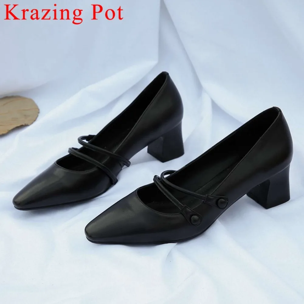 Jolie Ciel Talons noir Véritable Casual light Chaussures Rencontres Bout pu 2019 Classique En Brown Med Beige Carré Filles Sur Glissent L82 Style Concise Épais Arrivée Cuir Nouvelle fwqSa