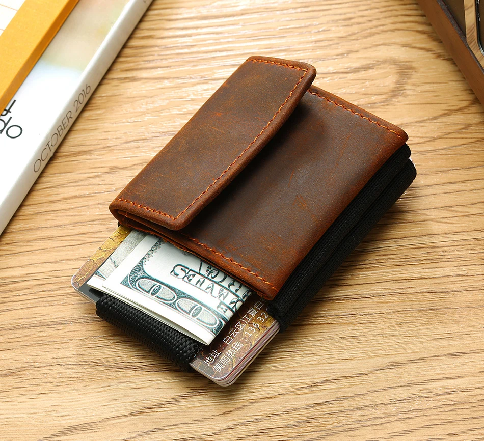 Мужской кошелек из натуральной кожи с держателем для карт, кошелек для денег, Мужской винтажный черный короткий кошелек, 2019 маленький