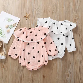 

Newborn Infant Baby Girls Dot Print Ruffles Tassel Doll Collar Long Sleeve Romper Body clothes Jumpsuit Princess Clothes Costume