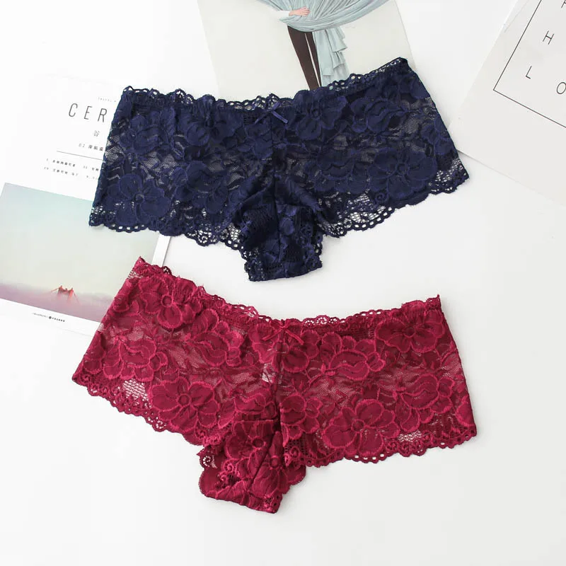 

New Women Sexy Transparent Full Lace Panties Brand Water Soluble Trunk Gauze Underwear Low-waist Women Briefs M-5XL Plus Size