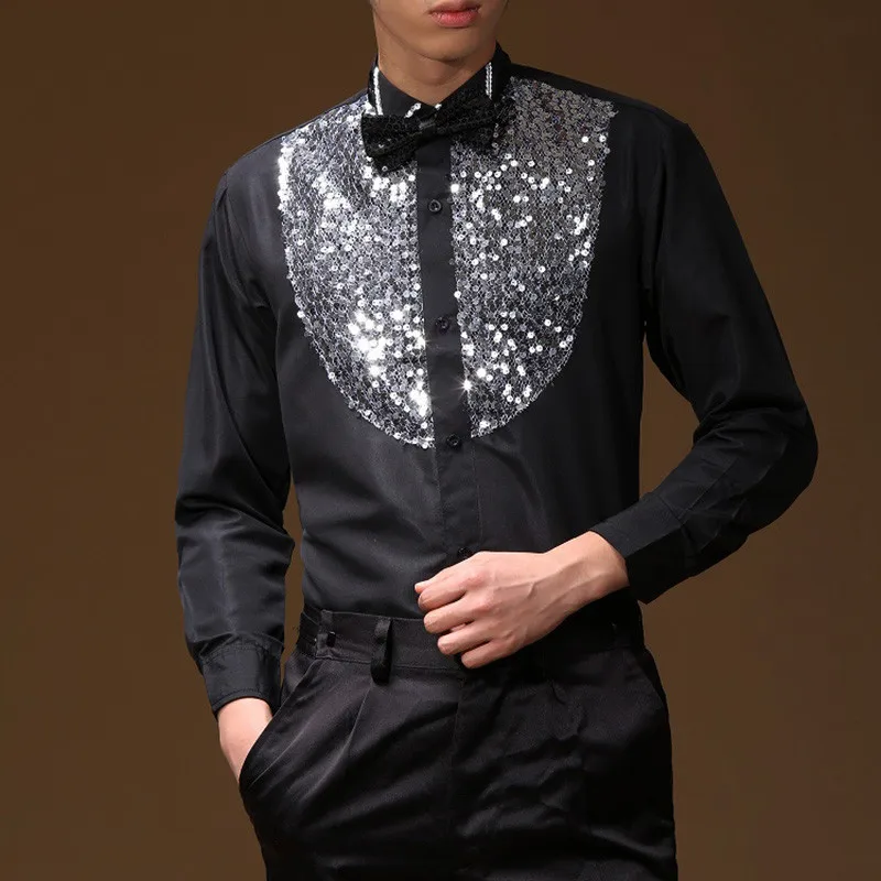 Men Latin Dance Dress Latin Dress Dance Dresses Latin Dance Costumes Cotton Blend Sequin Shirt Modern Tango Rumba Dance Wear -