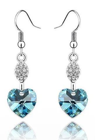

Hear floating design quality Austrian crystal Heart charm girl Pendant Earring fashion Jewelry gift free drop shipping promotion
