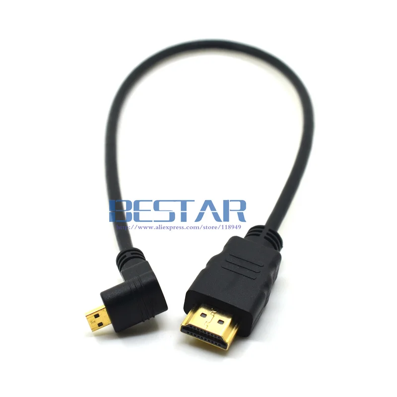 HDMI type A к Micro вверх и вниз угловой Штекерный кабель 30 см 1 фут позолоченный 3D 4K 1080p