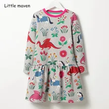 Little maven/детская брендовая одежда; осень г.; Новое поступление; Одежда для маленьких девочек; хлопковые платья с принтом динозавра для девочек; S0386