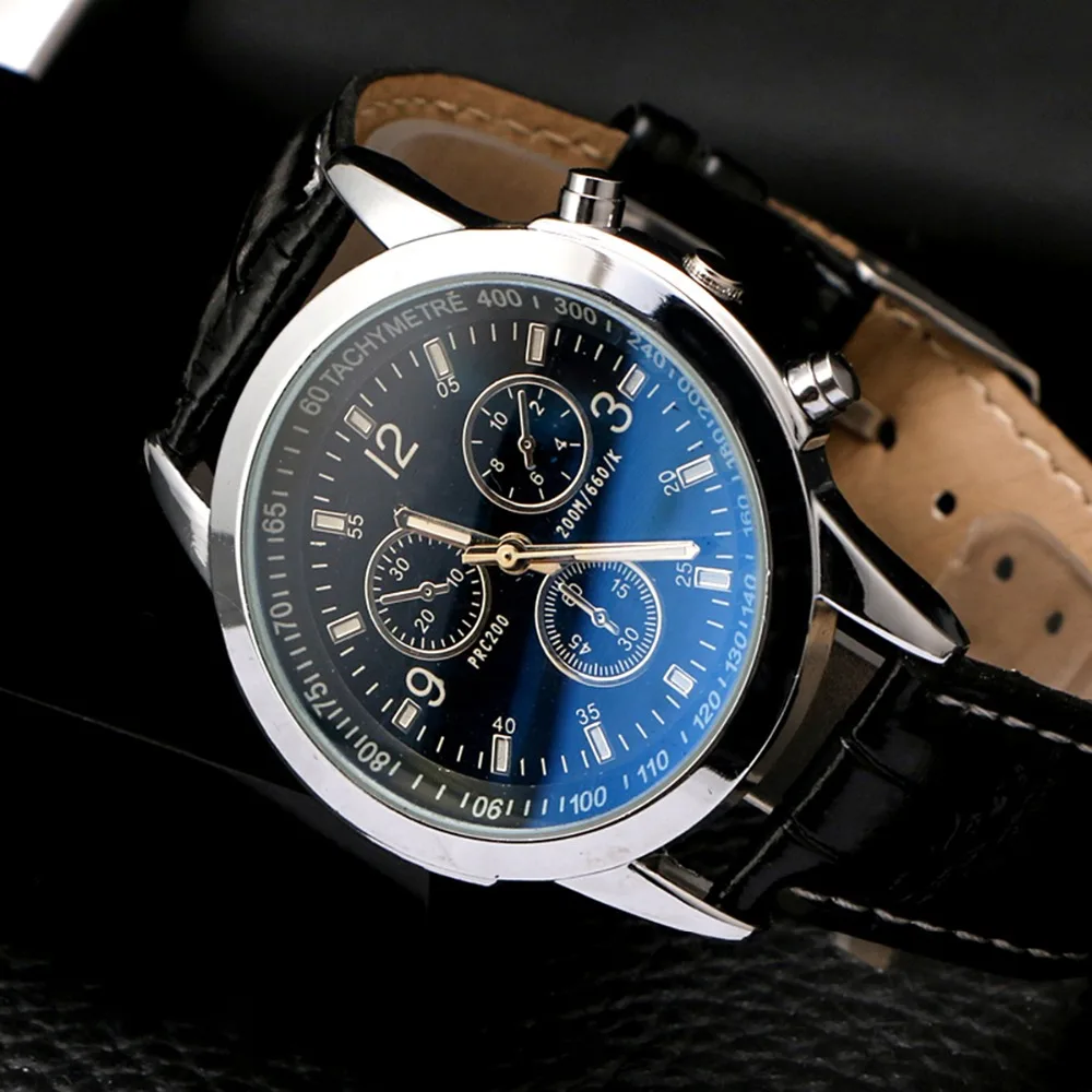 Для мужчин часы модные роскошные Брендовые Часы Для мужчин Мужская Бизнес кварцевые часы Повседневное Кожаный ремешок наручные часы с 3-суб-набор