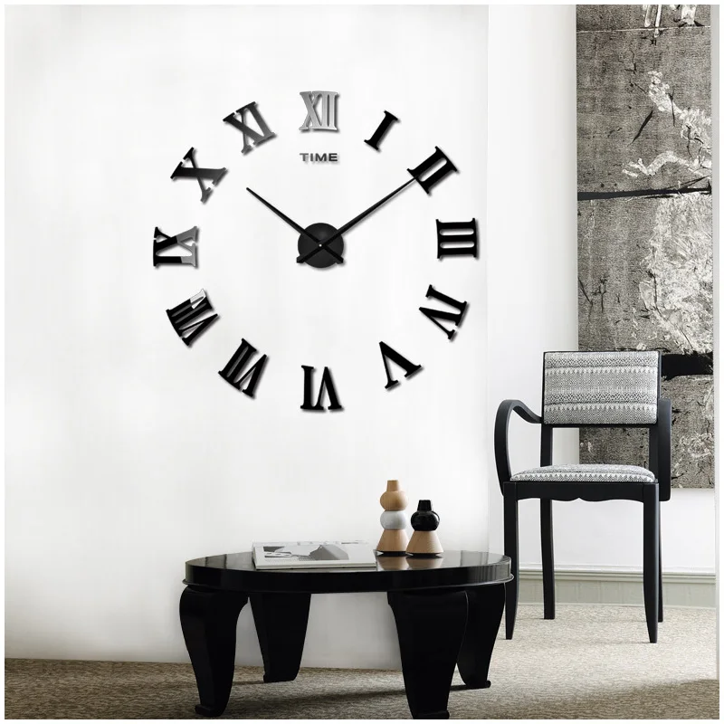 Roman Numeral Wall Clock DIY Large 3D Mirror Surface Sticker Wall Clock Decorin Wall Clocks