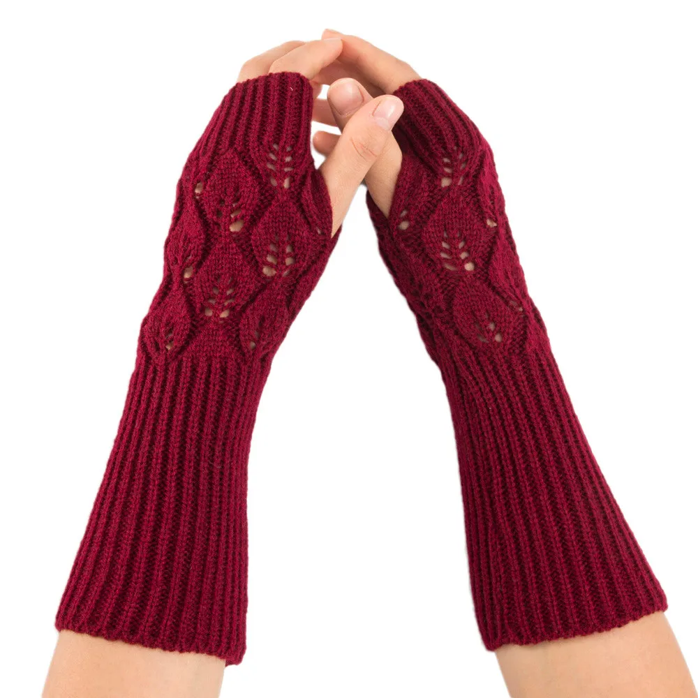 Вырезанные ромбы вязаные перчатки женские зимние наручные руки теплые перчатки без пальцев Твердые Длинные рукавицы женские перчатки# T1P