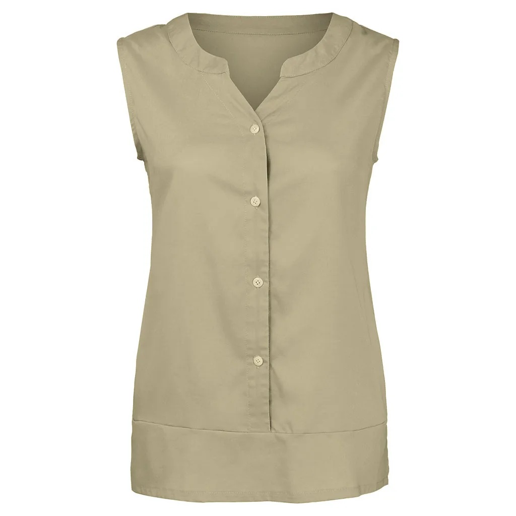 Fashion Women Summwe Solid V-Neck Sleeveless Buttons Chiffon Casual Tank Top Casual Tee Tops Tank Tops Vest Solid Color
