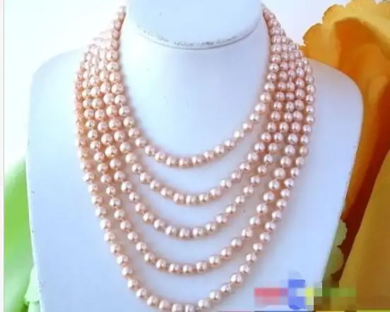 

Hot sale new Style >>>>>LONG 100" 9MM PINK ROUND FRESHWATER CULTURED PEARL NECKLACE