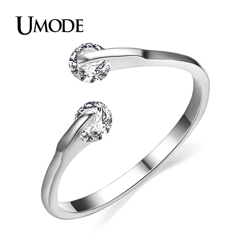 UMODE Кольца для помолвки с покрытием из белого золота и 2 фианитами по 0 25к модный