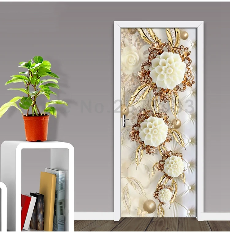 Наклейка на дверь, роскошный цветок, водонепроницаемые обои для гостиной, обои для двери спальни, самоклеющиеся художественные наклейки на стены, имитация 3D наклейки на стену