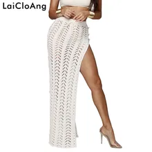 LaiCloAng, открытая, с разрезом сбоку, трикотажная, сексуальная, Женская юбка, длинная, высокая талия, свободные, юбки для женщин, пляжные, повседневные, женские юбки