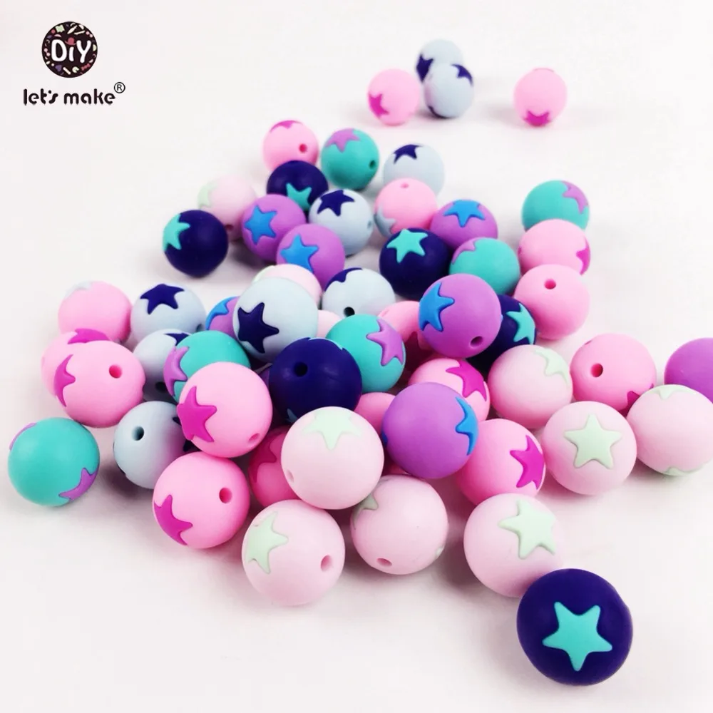 Let's Make 20pc Silicone Star Beads Wave Baby Shower Toys Baby Montessori Toys Food Geade